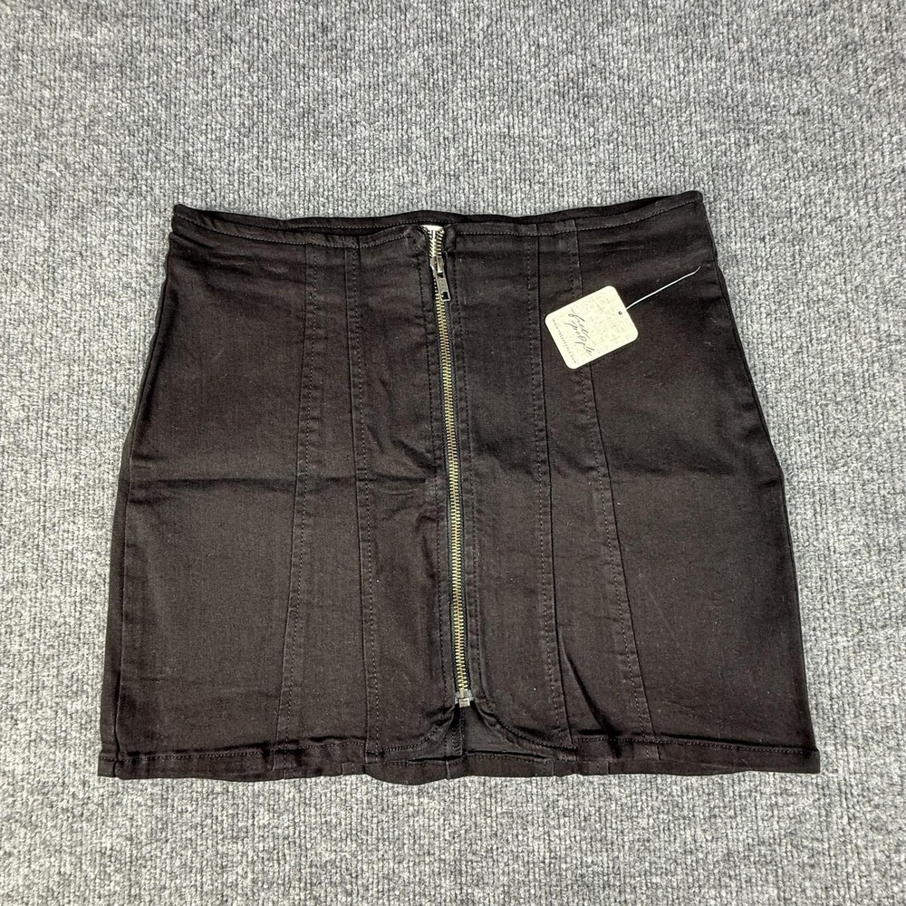 Free People Skirt‎ Womens 6 Black Twill Pencil Mini We The Free Zip Stretch